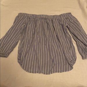 blue off the shoulder straps with white strips
